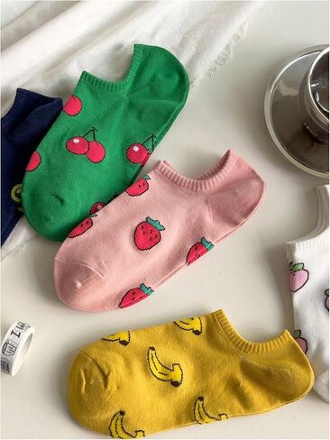 WDIRARA Women's 5 Pair Colorful Fruit Print Ankle Socks Cute Novelty Low Cut Sock Pairs in Saudi Arabia