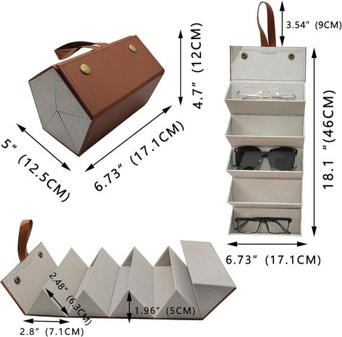 Travel Glasses Case Sunglasses PU Leather Storage Box, Foldable Multiple Eyewear Organizer for Women Men in Saudi Arabia