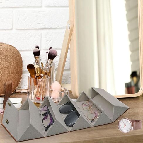 Travel Glasses Case Sunglasses PU Leather Storage Box, Foldable Multiple Eyewear Organizer for Women Men in Saudi Arabia