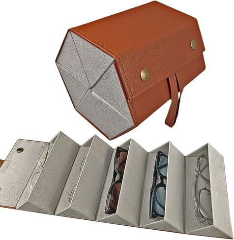 Travel Glasses Case Sunglasses PU Leather Storage Box, Foldable Multiple Eyewear Organizer for Women Men in Saudi Arabia