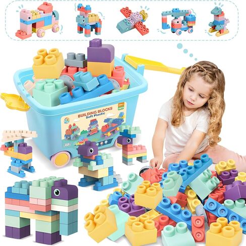 Soft Building Blocks for Toddlers, Baby Blocks Stacking Blocks for Toddlers 1-3 STEM Toddler Gifts, Baby Soft Rubber Block Compatible with Mega Building Blocks for Preschool, 40 PCS in Saudi Arabia