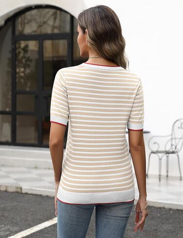 Zeagoo Black and White Tops for Women Short Sleeve Striped Tunic Sweater Lightweight Crewneck Knitted Ladies Blouses in Saudi Arabia