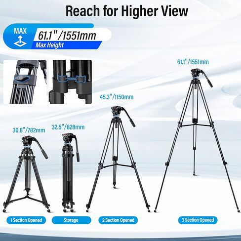 SIRUI AVT-02 Video Tripod, 74.8" Heavy Duty Tripod with 360 Degree Fluid Head and Quick Release Plate for DSLR, Camcorder, Camera in Kuwait
