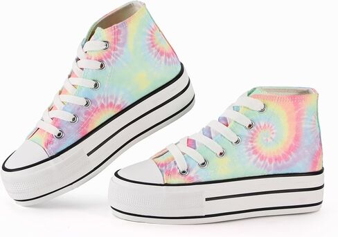 JUDIS Girls’ Platform Canvas Shoes Lace-up Fashion Sneakers Low Top and High Top Casual Shoes for Girls in Kuwait