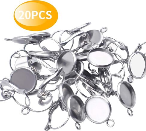 Earring Cabochon Settings, 20pcs French Lever Back Hoop Earrings with Cabochon Tray Blank Base for Earring Designs Jewelry Making,13 * 18mm in Saudi Arabia