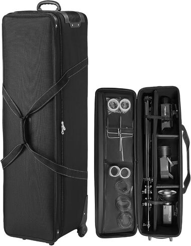 VEVOR Studio Equipment Trolley Case, 35.83 x 11.81 x 14 in / 91 x 30 x 35.5 cm, Rolling Camera Bag, Carrying Bag with Wheels Straps Padded Compartment Handle, for Light Stands, Tripods, Telescopes in Saudi Arabia