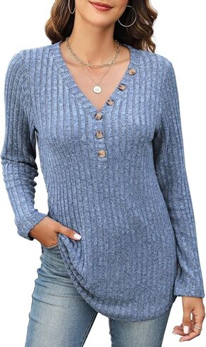 سترة نسائية من Viracy وسترات خفيفة الوزن وقمصان بأكمام طويلة ورقبة على شكل حرف V وأزرار سفلية وبلوزات كاجوال للعمل in Kuwait