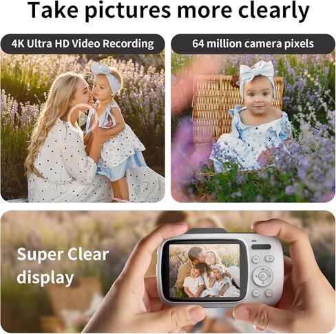 Digital Camera Kids 4K Video 64MP Photography Camera, Compact 18X Zoom Point and Shoot Camera, Autofocus Vlogging Mini Camera, 2.8'' Screen Camera with Flash for Teens Boys Girls Outdoor Travel in Kuwait