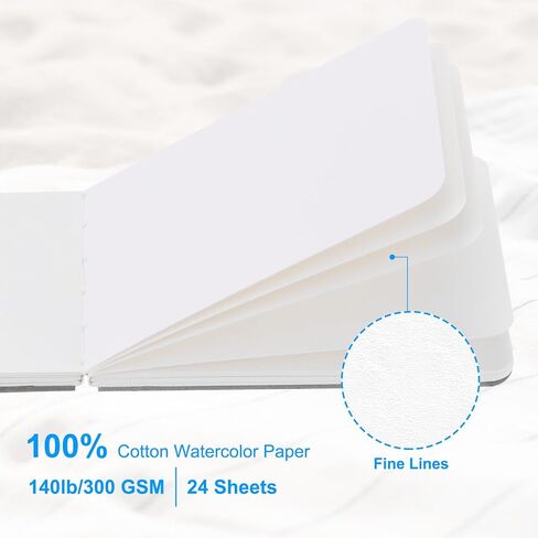 PATIKIL Watercolor Journal, 24 Sheets 4x4 Inch 100% Cotton Cold-pressed Watercolor Paper Handbook Sketchbooks 140lb/300 GSM Coarse Lines for Art Painting Drawing Artist, Gray in Saudi Arabia