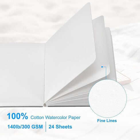 PATIKIL Watercolor Journal, 24 Sheets 4x4 Inch 100% Cotton Cold-pressed Watercolor Paper Handbook Sketchbooks 140lb/300 GSM Coarse Lines for Art Painting Drawing Artist, Gray in Saudi Arabia