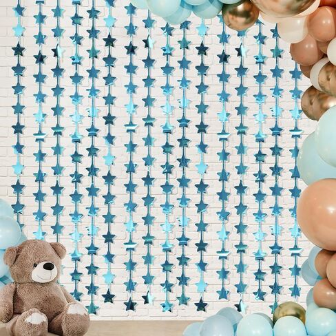 LOLStar 2Pack Blue Happy Birthday Party Decorations 3.3X6.6ft Each Navy Blue Star Streamers Backdrop Foil Fringe Curtains,Photo Booth Props for Blue Baby Shower 18th 21st birthday Space Party for Boys in Kuwait