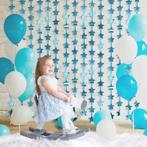 LOLStar 2Pack Blue Happy Birthday Party Decorations 3.3X6.6ft Each Navy Blue Star Streamers Backdrop Foil Fringe Curtains,Photo Booth Props for Blue Baby Shower 18th 21st birthday Space Party for Boys in Kuwait