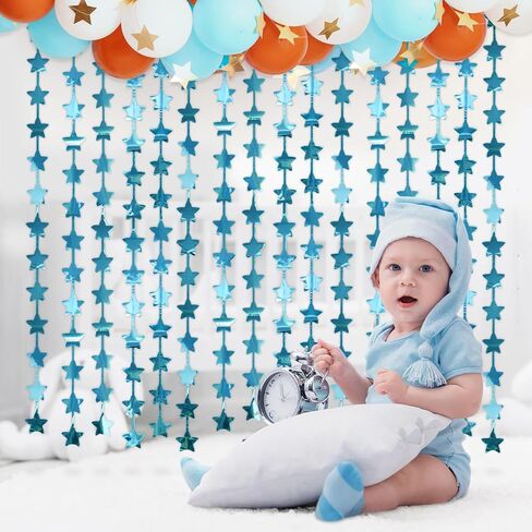 LOLStar 2Pack Blue Happy Birthday Party Decorations 3.3X6.6ft Each Navy Blue Star Streamers Backdrop Foil Fringe Curtains,Photo Booth Props for Blue Baby Shower 18th 21st birthday Space Party for Boys in Kuwait