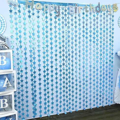 LOLStar 2Pack Blue Happy Birthday Party Decorations 3.3X6.6ft Each Navy Blue Star Streamers Backdrop Foil Fringe Curtains,Photo Booth Props for Blue Baby Shower 18th 21st birthday Space Party for Boys in Kuwait