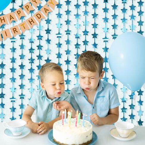 LOLStar 2Pack Blue Happy Birthday Party Decorations 3.3X6.6ft Each Navy Blue Star Streamers Backdrop Foil Fringe Curtains,Photo Booth Props for Blue Baby Shower 18th 21st birthday Space Party for Boys in Kuwait