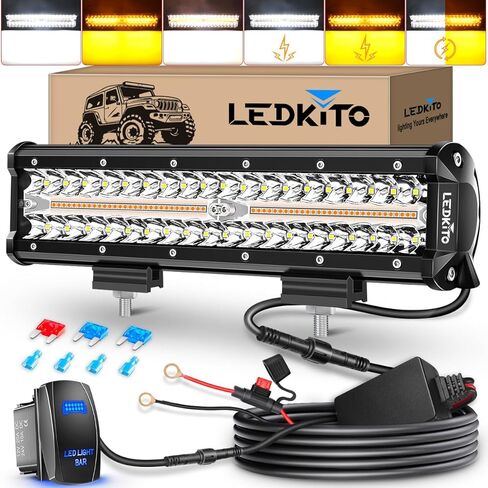 12 inch LED Light Bar Kit with 5 Pin Rocker Switch Wiring Harness Triple Row Flood Spot Combo Off Road Driving Fog Lights LED Bar Work Lights for Trucks UTV ATV Tractor Golf Cart in Kuwait