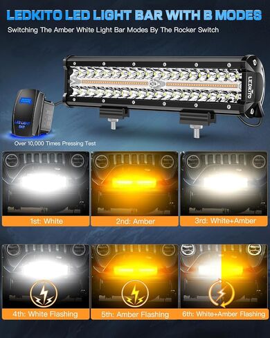 12 inch LED Light Bar Kit with 5 Pin Rocker Switch Wiring Harness Triple Row Flood Spot Combo Off Road Driving Fog Lights LED Bar Work Lights for Trucks UTV ATV Tractor Golf Cart in Kuwait