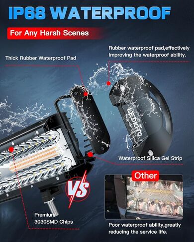 12 inch LED Light Bar Kit with 5 Pin Rocker Switch Wiring Harness Triple Row Flood Spot Combo Off Road Driving Fog Lights LED Bar Work Lights for Trucks UTV ATV Tractor Golf Cart in Kuwait