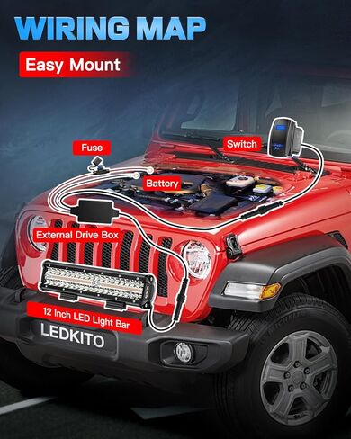 12 inch LED Light Bar Kit with 5 Pin Rocker Switch Wiring Harness Triple Row Flood Spot Combo Off Road Driving Fog Lights LED Bar Work Lights for Trucks UTV ATV Tractor Golf Cart in Kuwait