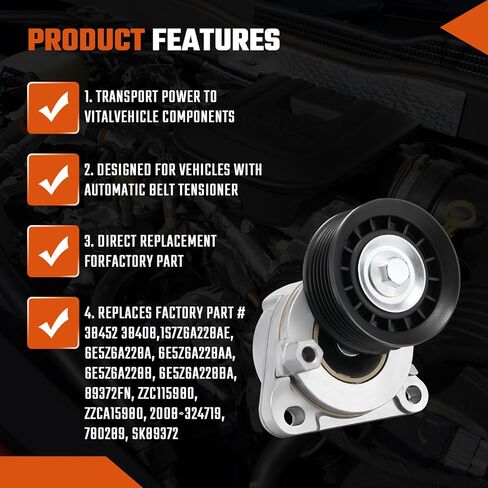 39358 Belt Tensioner Assembly with Pulley Fit for Nissan Altima 2013-2018, Rogue 2014-2020, 2.5L, Replace# 19553TA0A, 119553TA0B in Kuwait