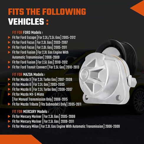 39358 Belt Tensioner Assembly with Pulley Fit for Nissan Altima 2013-2018, Rogue 2014-2020, 2.5L, Replace# 19553TA0A, 119553TA0B in Kuwait