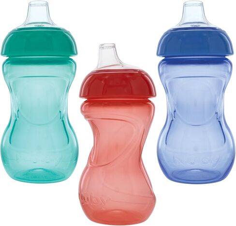 Nuby No Spill 6oz/180ml Mini Grip N' Sip Soft Silicone Spout Trainer Cup, 3 pack, Boys, 6m+ in Kuwait