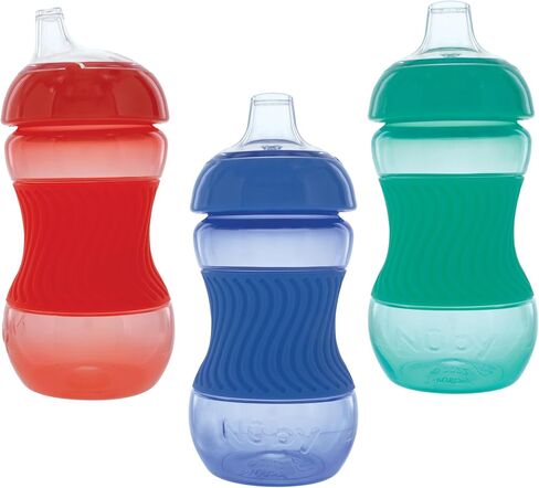 Nuby No Spill 6oz/180ml Mini Grip N' Sip Soft Silicone Spout Trainer Cup, 3 pack, Boys, 6m+ in Kuwait