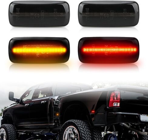 Bestview LED مصابيح تحديد جانبية مزدوجة لـ 2010-2018 Dodge Ram 2500 3500، عدسات دخان كهرمانية وحمراء، ملحقات مجموعة مصابيح إشارة الانعطاف الأمامية والخلفية، عدسات شفافة (عبوة من 4) in Kuwait