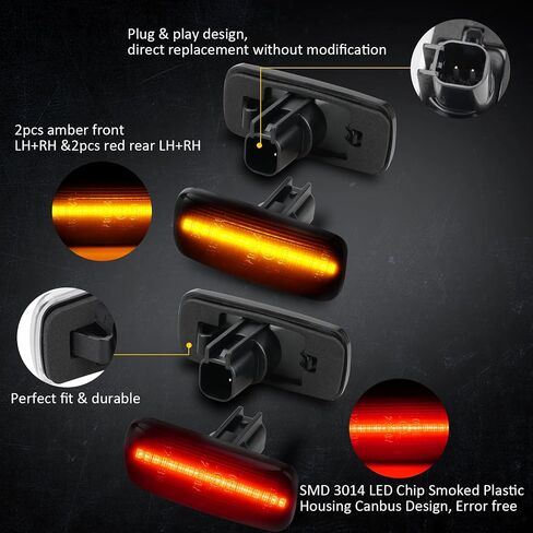 Bestview LED مصابيح تحديد جانبية مزدوجة لـ 2010-2018 Dodge Ram 2500 3500، عدسات دخان كهرمانية وحمراء، ملحقات مجموعة مصابيح إشارة الانعطاف الأمامية والخلفية، عدسات شفافة (عبوة من 4) in Kuwait