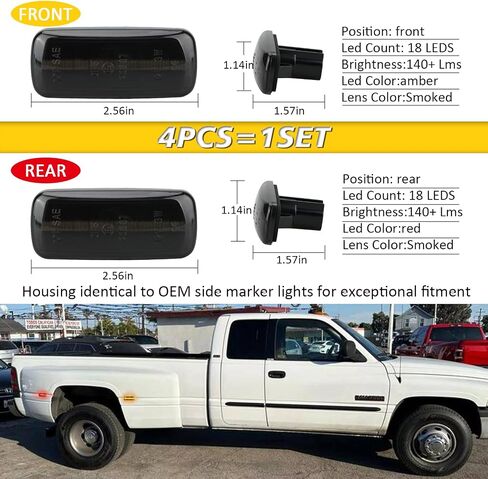 Bestview LED مصابيح تحديد جانبية مزدوجة لـ 2010-2018 Dodge Ram 2500 3500، عدسات دخان كهرمانية وحمراء، ملحقات مجموعة مصابيح إشارة الانعطاف الأمامية والخلفية، عدسات شفافة (عبوة من 4) in Kuwait