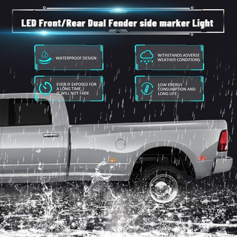 Bestview LED مصابيح تحديد جانبية مزدوجة لـ 2010-2018 Dodge Ram 2500 3500، عدسات دخان كهرمانية وحمراء، ملحقات مجموعة مصابيح إشارة الانعطاف الأمامية والخلفية، عدسات شفافة (عبوة من 4) in Kuwait