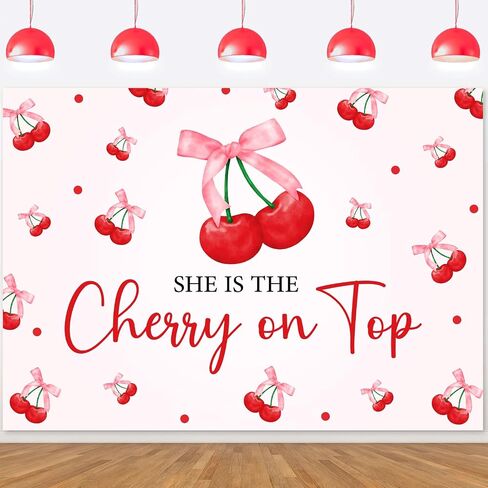 She's The Cherry on Top Backdrop Fruit Themed Bachelorette Party Backdrop Cherry on Top Party Decor Cherry Baby Shower Decor for Women Baby Girl Bday Baby Shower Bachelorette Party Supplies 5 * 3ft in Kuwait