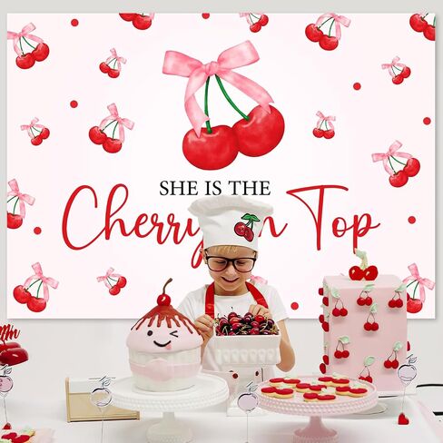 She's The Cherry on Top Backdrop Fruit Themed Bachelorette Party Backdrop Cherry on Top Party Decor Cherry Baby Shower Decor for Women Baby Girl Bday Baby Shower Bachelorette Party Supplies 5 * 3ft in Kuwait