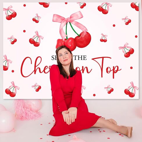 She's The Cherry on Top Backdrop Fruit Themed Bachelorette Party Backdrop Cherry on Top Party Decor Cherry Baby Shower Decor for Women Baby Girl Bday Baby Shower Bachelorette Party Supplies 5 * 3ft in Kuwait