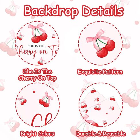 She's The Cherry on Top Backdrop Fruit Themed Bachelorette Party Backdrop Cherry on Top Party Decor Cherry Baby Shower Decor for Women Baby Girl Bday Baby Shower Bachelorette Party Supplies 5 * 3ft in Kuwait
