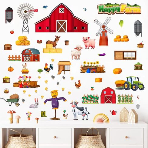 Funny Farm Wall Decals Cartoon Animal Wall Stickers Removable Large Farmhouse Wall Decals Vegetable Fruits Wall Stickers Farm Theme Wall Decor for Kids Room Nursery Bedroom Decor in Kuwait