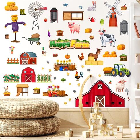 Funny Farm Wall Decals Cartoon Animal Wall Stickers Removable Large Farmhouse Wall Decals Vegetable Fruits Wall Stickers Farm Theme Wall Decor for Kids Room Nursery Bedroom Decor in Kuwait