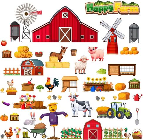 Funny Farm Wall Decals Cartoon Animal Wall Stickers Removable Large Farmhouse Wall Decals Vegetable Fruits Wall Stickers Farm Theme Wall Decor for Kids Room Nursery Bedroom Decor in Kuwait