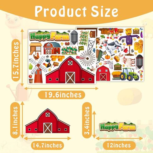 Funny Farm Wall Decals Cartoon Animal Wall Stickers Removable Large Farmhouse Wall Decals Vegetable Fruits Wall Stickers Farm Theme Wall Decor for Kids Room Nursery Bedroom Decor in Kuwait