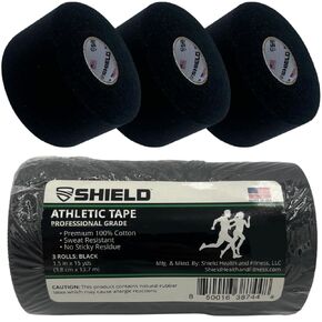 SHIELD | 3-Pack Black Athletic Tape – 1.5 Inches x 15 Yards - Made in USA, Easy Tear, Rigid, Very Strong. First aid, Injury- Athletic, Medical,Therapy Trainers
