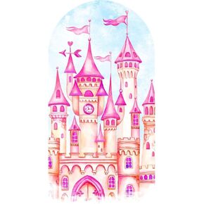6.6FT Pink Castle Tower Arch Cover Round Arch Backdrop Chiara Fairy Tales for Birthday Party Baby Shower Decor Groovy(6.6x3.3ft,No Frame No Zipper)