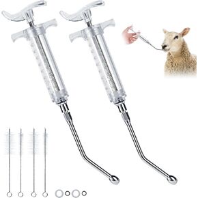 GINDOOR 2 Pieces Reusable Goats Syringe with 2 Drench Nozzle, Adjustable Dosage Detachable Sheep Drench Livestock Syringe for Sheep Baby Goat Supplies - 20ML