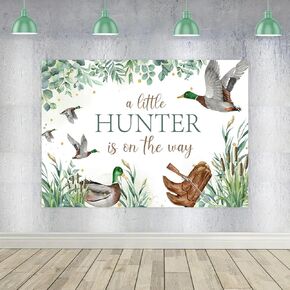 Jollyboom Duck Hunting Baby Shower Decorations, 3 x 5 Ft a Little Hunter is On The Way Baby Shower Backdrop Banner Photography Background for Mallard Duck Welcome Baby Shower Decorations
