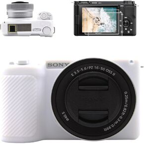 For Sony ZVE10II Camera Case,【SiliconE Case*1 Screen Protector*2 Hot Shoe Cover*1】 Alpha ZVE10 II Silicone Camera Cover ZV-E10II Accessories Protective Case Tempered Glass 9H-Texture Blue
