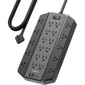 4000J Surge Protector Power Strip, TESSAN 6FT Extension Cord with Multiple Outlets, 22 Outlets Heavy Duty Power Strip with 4 USB Ports (2 USB C), Charging Station, Office Desk Accessories, Black