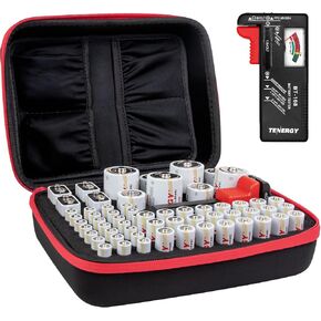 Tenergy Alkaline Batteries & Storage Case, 48 Pack AA Batteries, 48 Pack AAA Batteries, 8 Pack C Size Batteries, 8 Pack D Size Batteries, 8 Pack 9V Size Batteries, and Battery Organizer Case