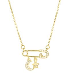 Safety Pin Necklace for Women Gold Crystal Heart Pendant Necklace Cross Cubic Zirconia Necklace Paper Clip Necklace Pink Gemstone Necklace Fashion Jewelry in Kuwait