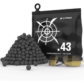 100ct .43 Cal Paintball, New Reusable Training Soft Rubber Balls for Paintball Guns .43 Caliber Self Defense Balls Ammo, .43 Rubber Balls Ammo for T4E PPQ/ TPM1/Glock17, with Goggle