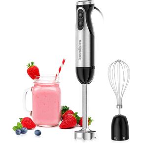 Bonsenkitchen Immersion Blender, 20 Variable Speeds & Turbo, 4-In-1 Stainless Steel Handheld Blender Stick Mixer with Egg Whisk, Beaker & Chopper Bowl