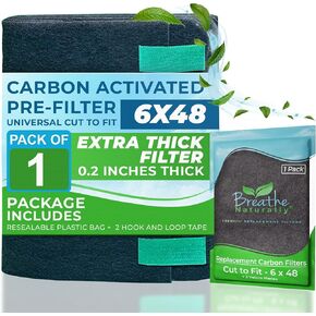Breathe Naturally Universal Cut to Fit Carbon Activated Air Filter - Replacement Charcoal Filters - Pre Filter Carbon Sheet for Air Purifier, Vent Filters & More - Made in USA (Pack of 1, 16x48)